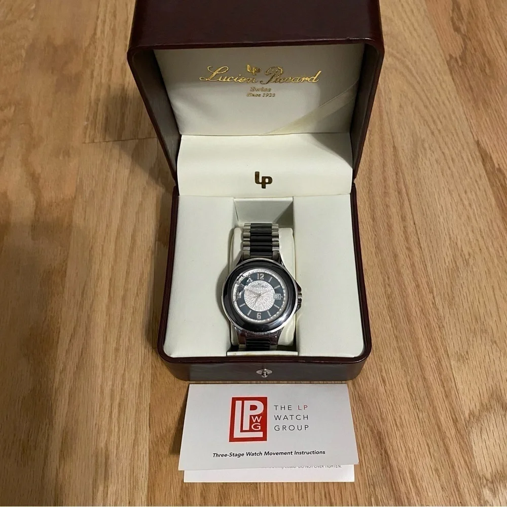 Lucien Piccard Silver Men's Watch W/ Diamonds GLASS IS BROKEN